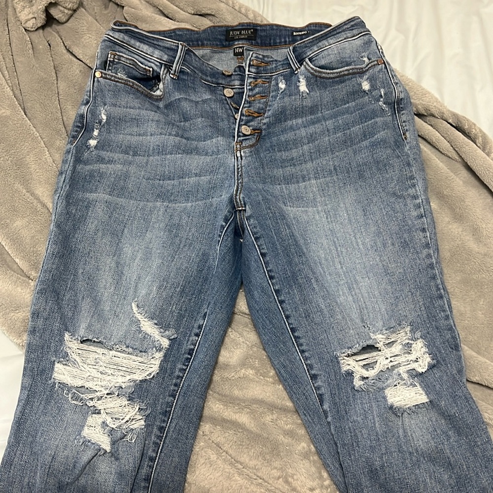 Judy Blue distressed Boyfriend Fit button-fly jeans in Size 14W